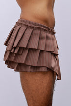 Load image into Gallery viewer, Brown Pinstripe Pleated Mini Skirt
