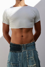 Load image into Gallery viewer, White &amp; Gray Pinstripe Crop Top
