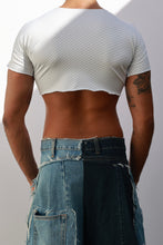 Load image into Gallery viewer, White &amp; Gray Pinstripe Crop Top
